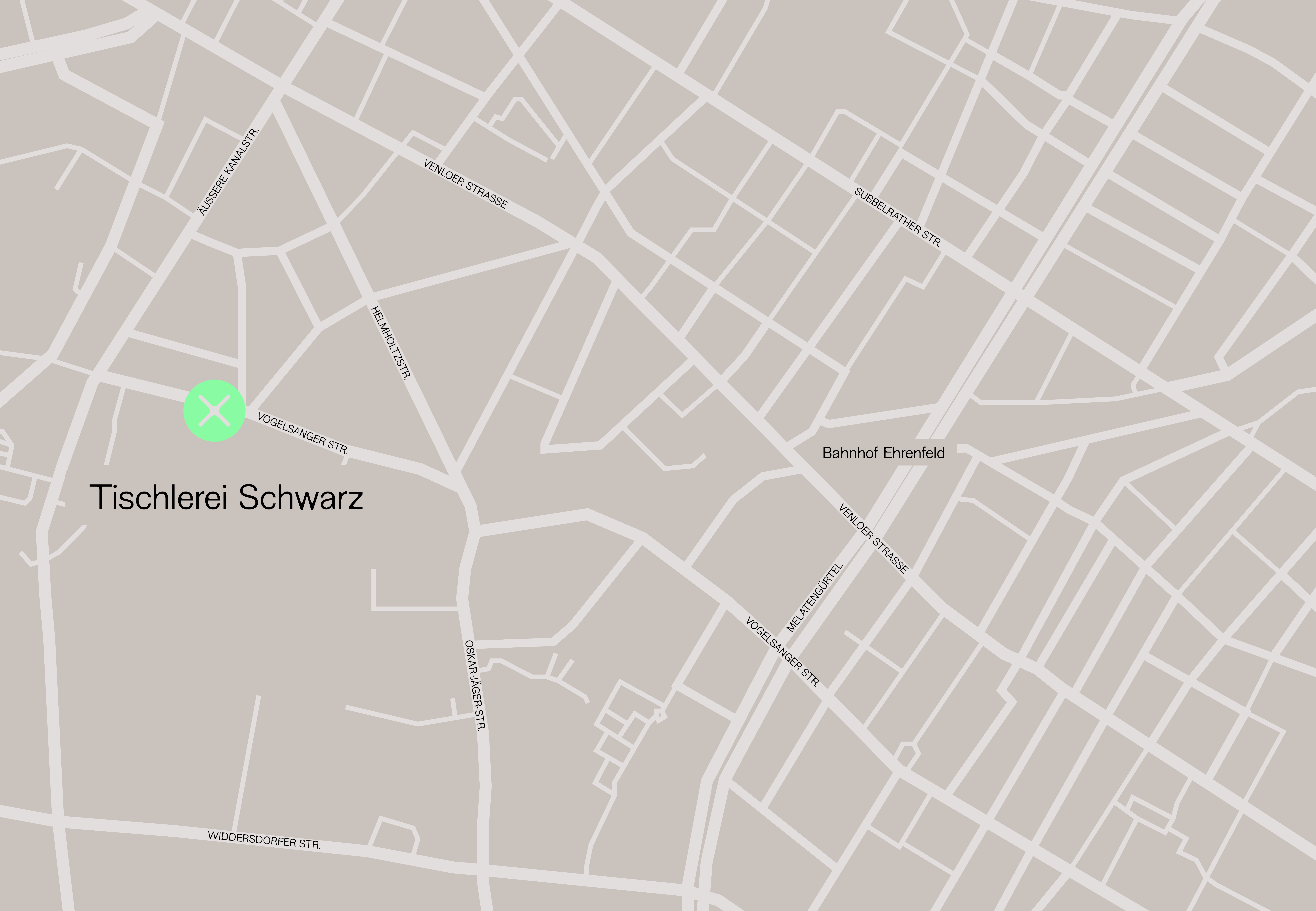 Karte zur Lage von Tischlerei Schwarz in Köln-Ehrenfeld